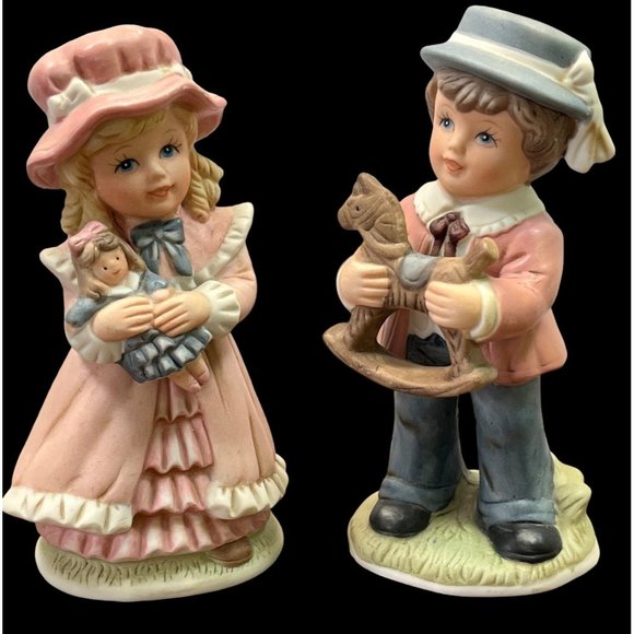 Homco Victorian Girl and Boy Vintage Porcelain Figurine Set #1419 - Picture 1 of 8